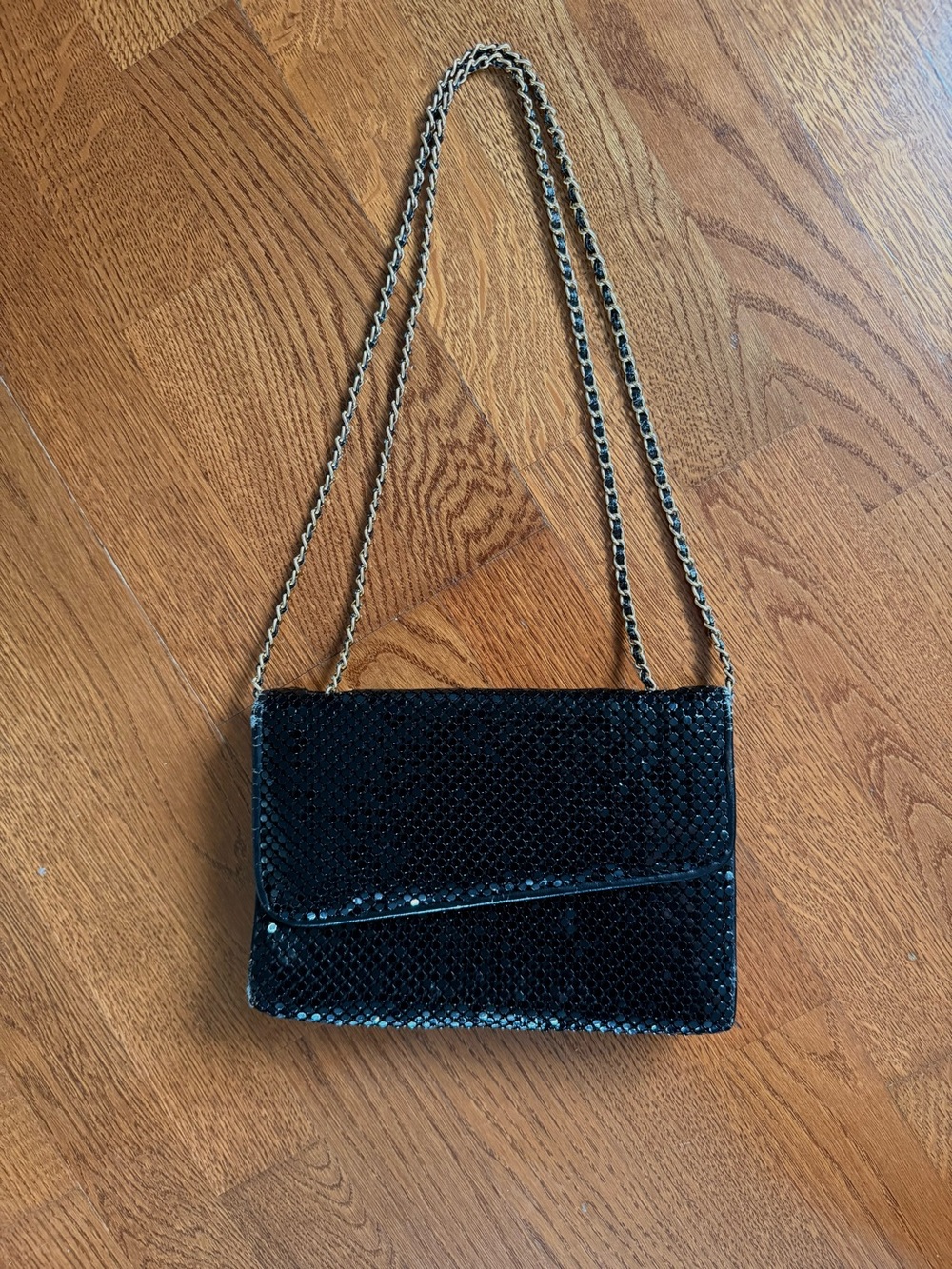Bueno Black Sequin Shoulder Bag with Gold & Black Chain Strap